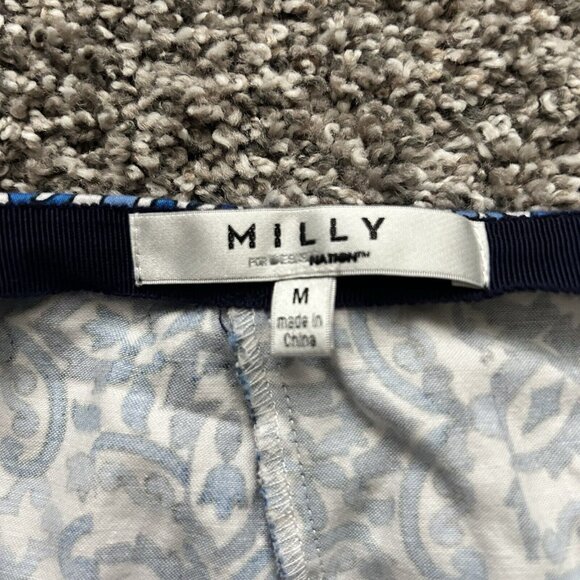 Milly Blue Asymmetrical Tile Skirt Womens Size M Pleated Floral Paisley Print - Picture 7 of 8